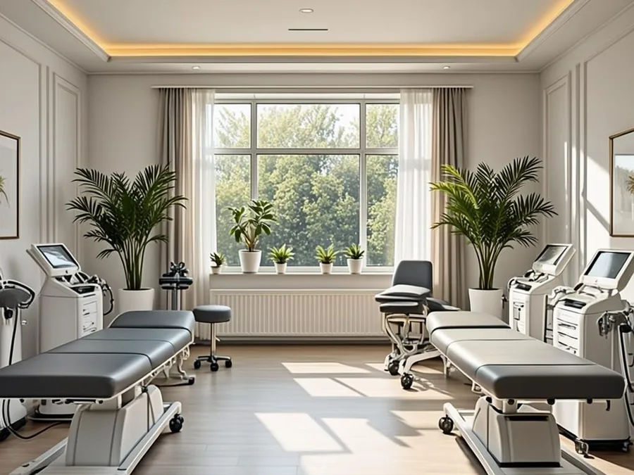 Sala de tratamiento de la clínica nexa, con camillas y equipamiento de fisioterapia